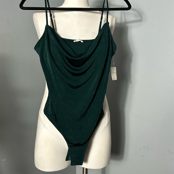 Free People Cowls in the Club bodysuit Pine Green Stretchy- NWT size M - Picture 2 of 12